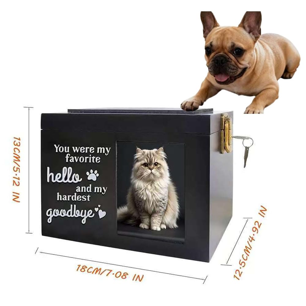 Dog Angel Wooden Urns for Dogs Ashes, Medium Wood Funeral Cremation Memorial Box with Photo Frame and a Sleeping Dog, Key, Loss Keepsake Memory Box Cremation Urns Dog pet Keepsake Memorial Gift