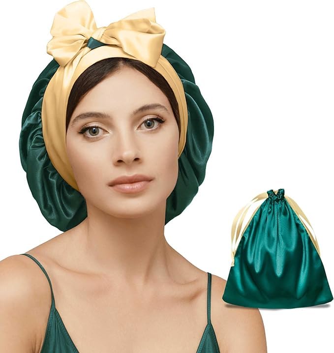 Mulberry Silk Bonnet for Sleeping Women with Curly Hair - Short Long Hair Bonnet for Sleeping - Alternative to Double Layer Satin Bonnet with Tie Band