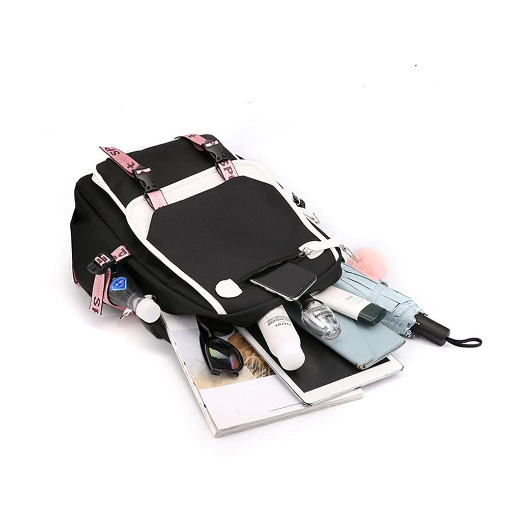 Kids Backpacks For Teen Girls With USB Port, cute black backpack Can Hold 15.6in Notebook,Tablets.Girls Backpack Can Be Used As Gift for Students Or Friends(Black)