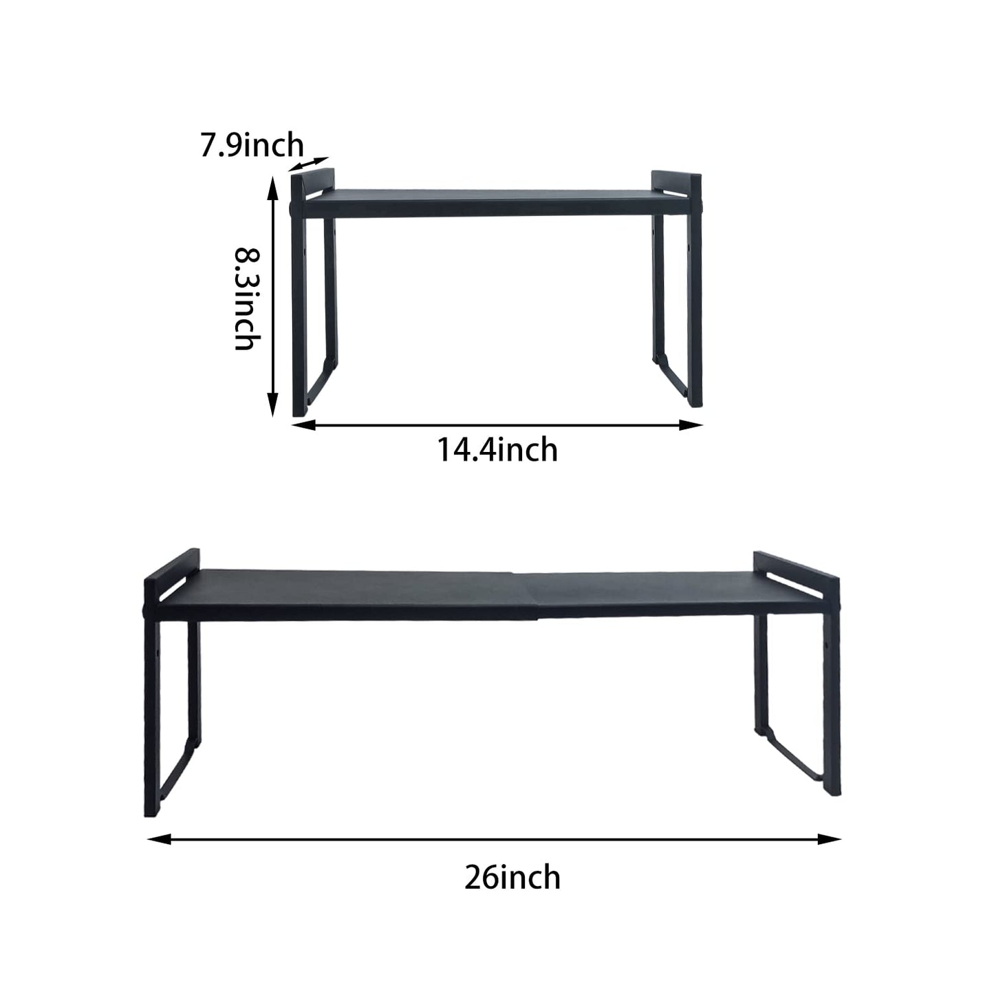 Expandable Cabinet Shelf 13.8-26"(L), Stackable Kitchen Counter Shelf Organizer, Kitchen Spice Rack Pantry, Djustable Cupboard Organizer Storage Rack for Kitchen Office (Black,1pack M)