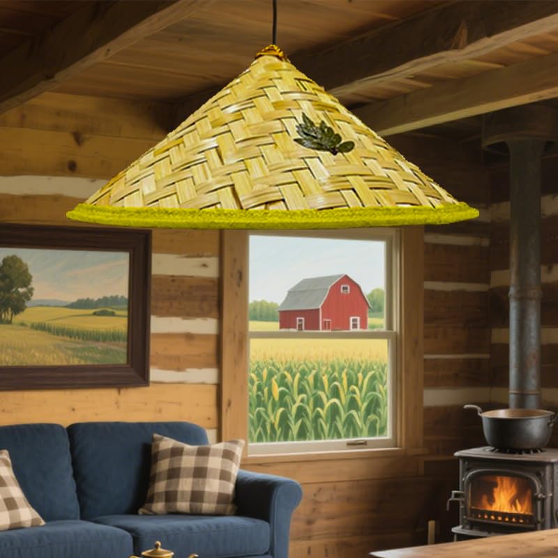 8Pcs Traditional Asian Rice Bamboo Straw Hats 17" Chinese-Vietnamese Style Unisex Outdoor Sun Hats Yellow