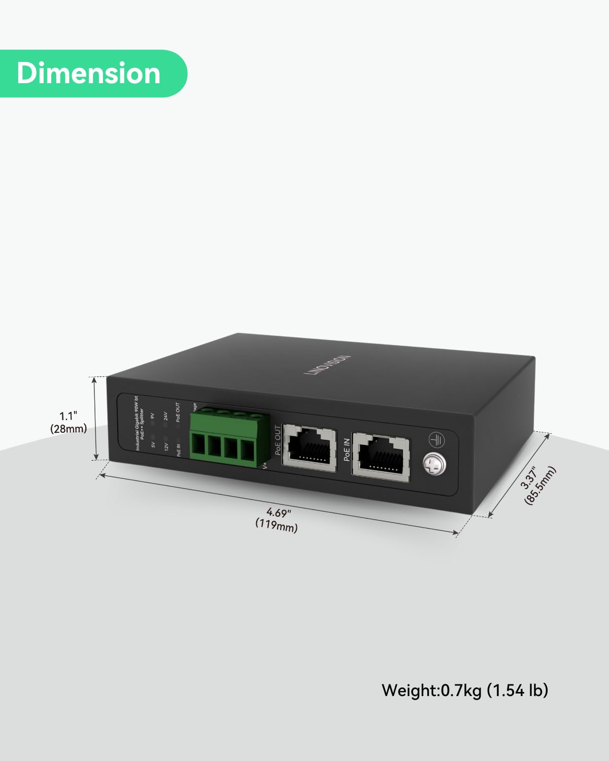 LINOVISION Industrial Gigabit 90W POE++ Splitter with IEEE802.3bt PoE and DC 5/9/12/24V Output, Din Rail Mounting, IEEE802.3bt PoE to PoE and DC Power Supply for PTZ Cameras, Access Control Systems