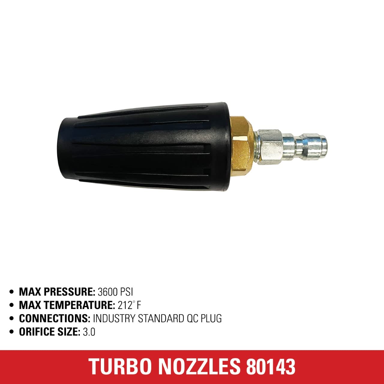 Simpson Cleaning 80143 3600 PSI Universal Turbo Rotating Pressure Washer Nozzle, 1/4-Inch Quick Connect, Hot- or Cold-Water Use, Black