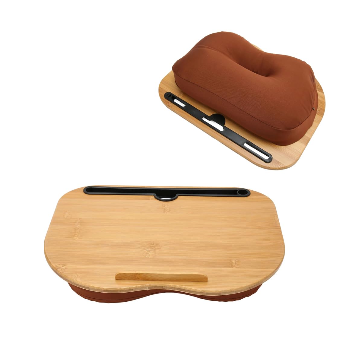 SKYZONAL Lap Desk, Laptop Lap Bamboo Desks with Anti-Slip Stopper Removable Pillow Cushion Cover, Right Left Mouse Pad and Wrist Pad, Tablet Phone Holder for Bed Sofa Couch Floor
