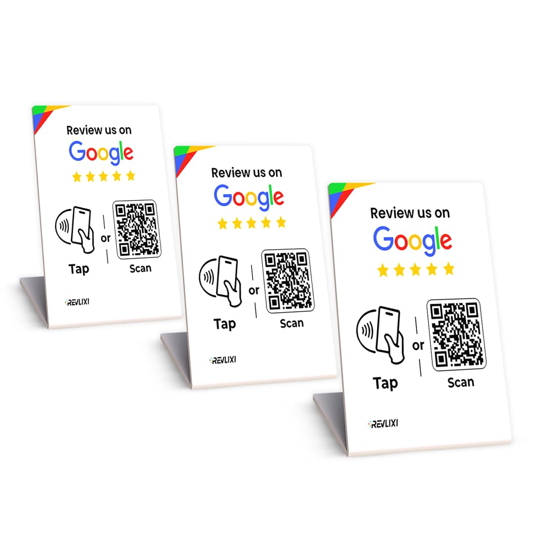 REVLIXI Google Review Stand (3 PCS)- Boost Reviews w/Reusable Google Review Tap Card Stand & QR Code Stand -No App, No Subscription- Android & iPhone Compatible -Boost Google Reviews for Online Growth