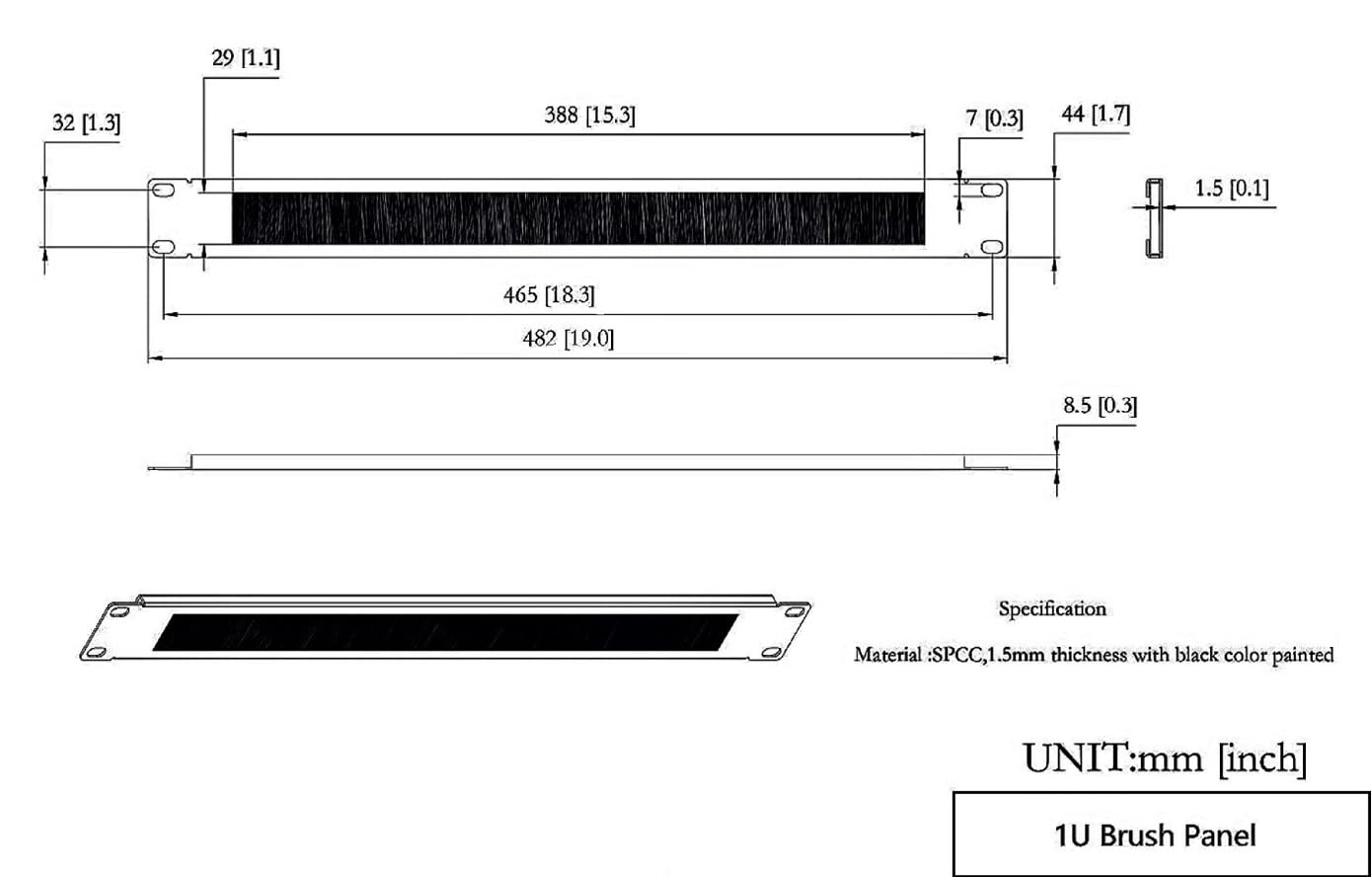 KUYEFGF 1U 19 Inch Rack Mount Brush Panel | Cable Entry Management Passthrough | Black Metal Rack Brush Cables Organizer