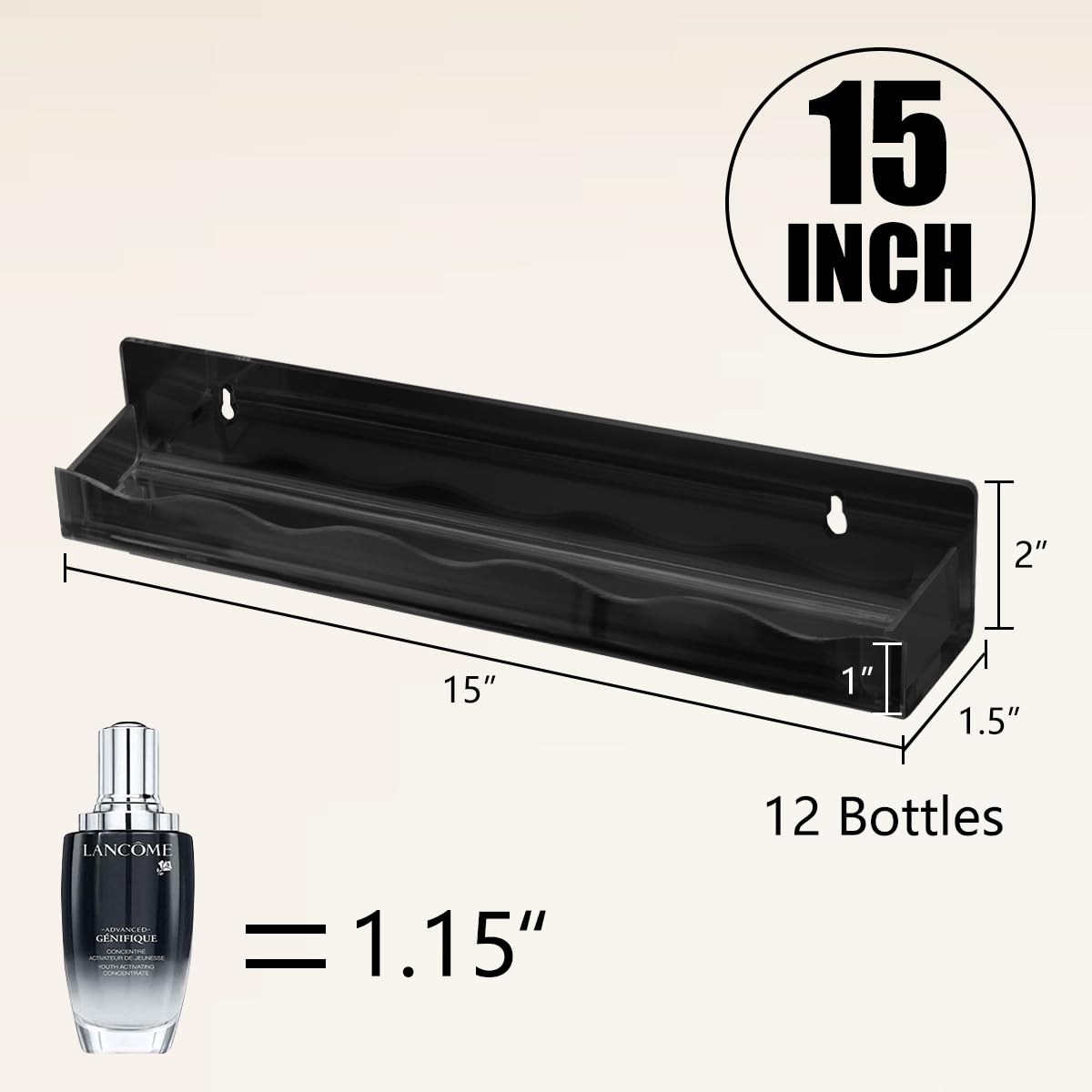 BTremary 15" Nail Polish Rack Wall Mounted Shelf Acrylic Paints Gel Polish Organizer and Storage with End Caps for Nail Techs, Art Lovers, Great Display Salons, Black