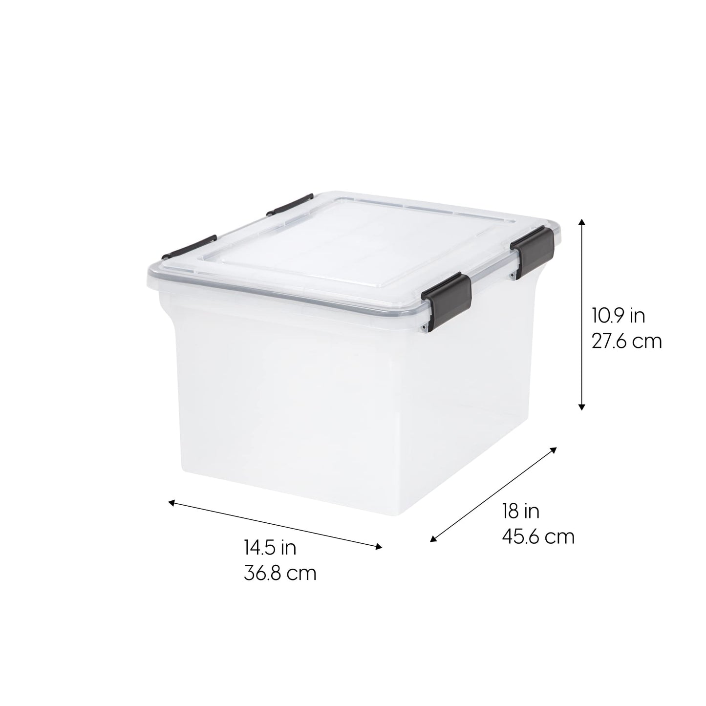 IRIS USA File Box WeatherPro File Organizer Plastic File Box for Letter/Legal File, Durable Lid and Seal w/ Secure Latching Buckles, Stackable, Nestable, Clear 30 L (32 US Qt) 1 Pack