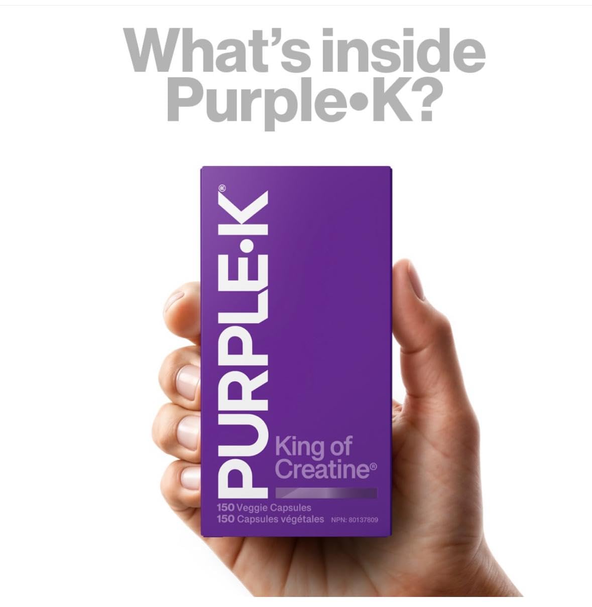 PURPLE-K King of Creatine Capsules for Muscle Growth, Enhance Strength & Performance, Up to 60% Better Creatine Absorption, No Bloating, No Loading and No Subdermal Water Retention with the Inclusion of the Energy Immunity Complex- 150 Veggie Pills