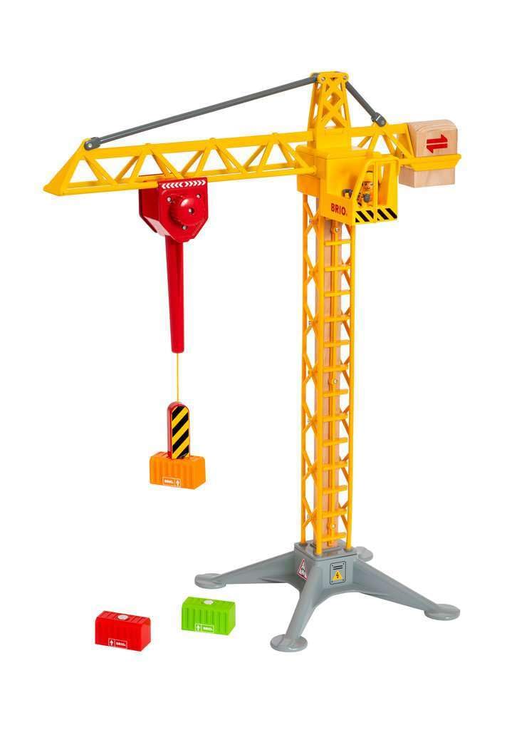 BRIO 33835 Construction Crane with Lights | Wooden Toy Train Set for Kids Age 3 and Up