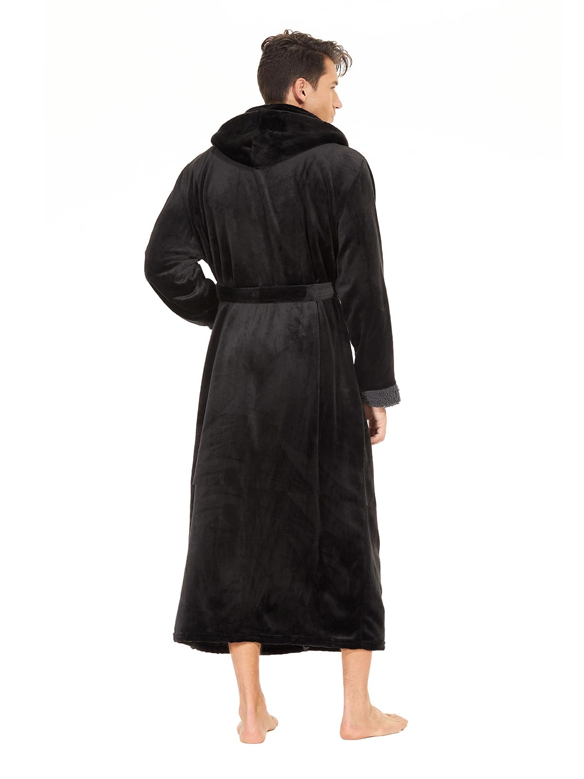 iniber Mens Hooded Robe, Soft Lightweight Plush Robes for Men, Warm Long Fleece Men's Bathrobe with Pockets