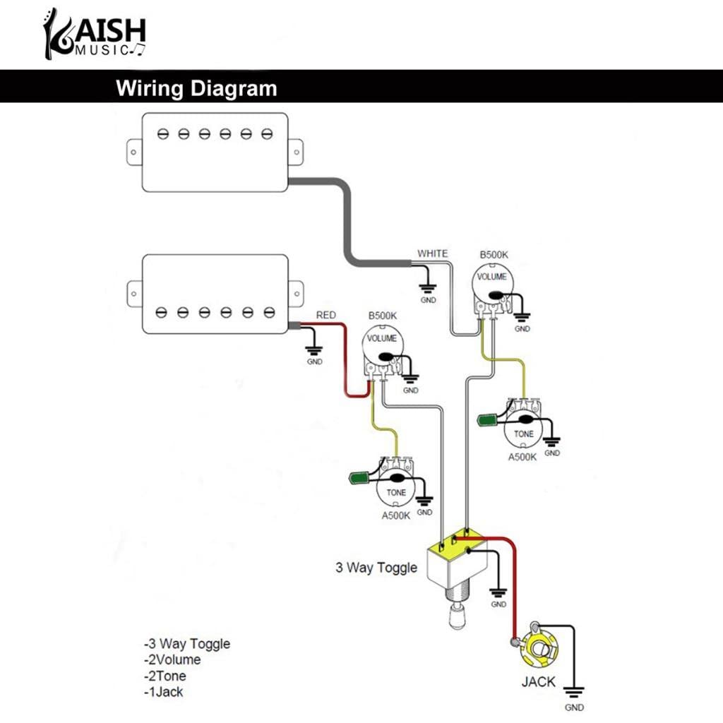 Guitar Prewired Wiring Harness Humbucker Solderless Wiring Harness 2V2T with 500K Pots and 3 Way Toggle Switch For LP Standard Series