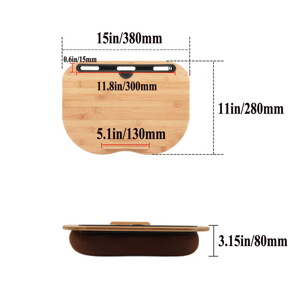 SKYZONAL Lap Desk, Laptop Lap Bamboo Desks with Anti-Slip Stopper Removable Pillow Cushion Cover, Right Left Mouse Pad and Wrist Pad, Tablet Phone Holder for Bed Sofa Couch Floor