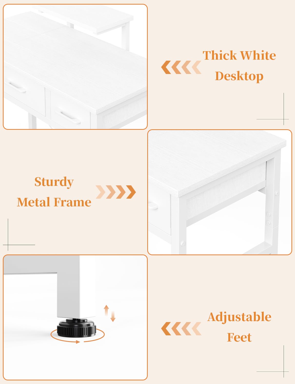 KitMent Small Desk with 3 Fabric Drawers, 30 Inch Computer Desk with Hook, Work for Home Office, Study Table, Kid’s Desk, Makeup Vanity Desks, Made of Wood & Metal, White