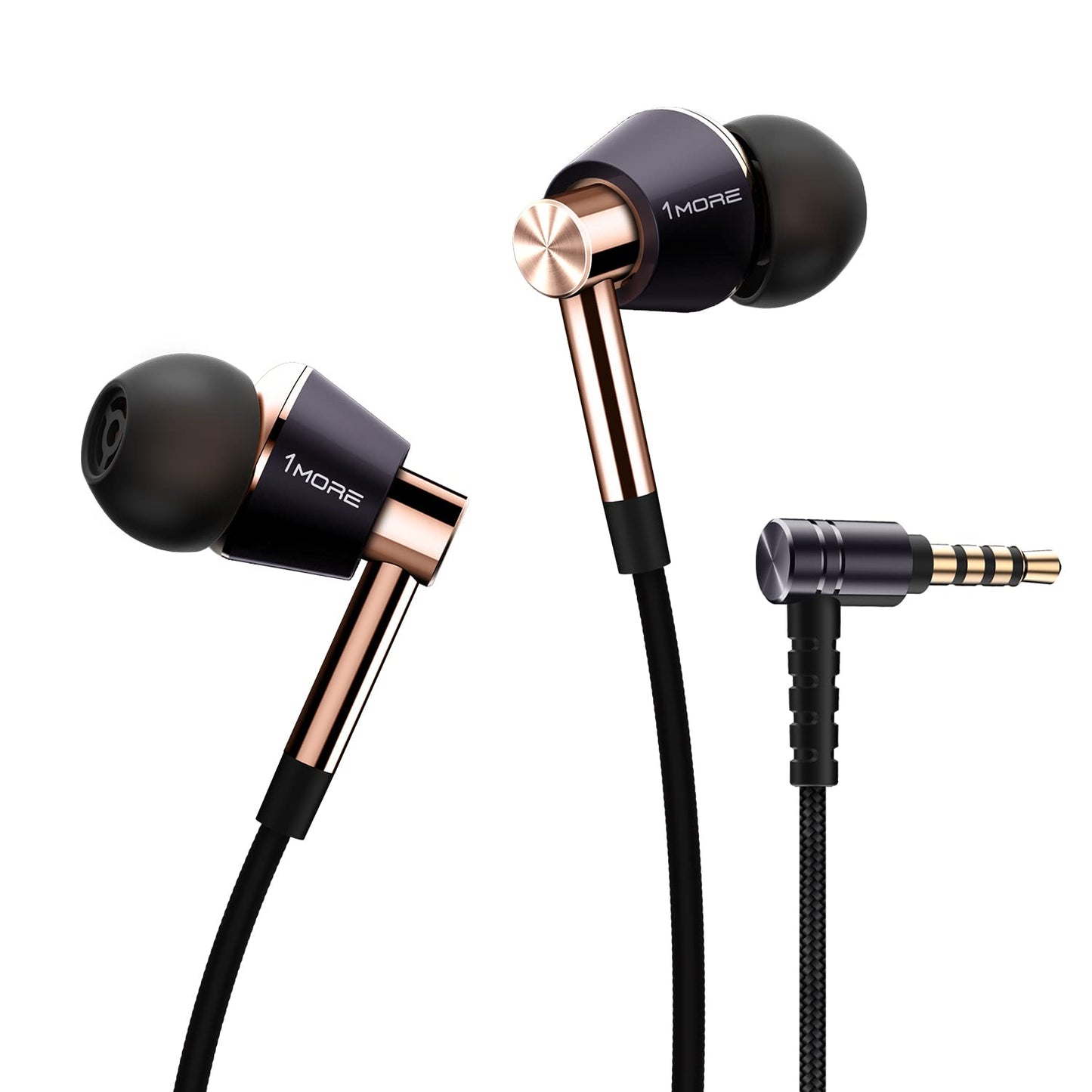1MORE Triple Driver in-Ear Headphones, Hi-Res Earphones with MEMS Microphone, Bass Driven Sound, in-Line Remote, 3.5mm Wired Earphones with USB C Jack Adapter, Gold