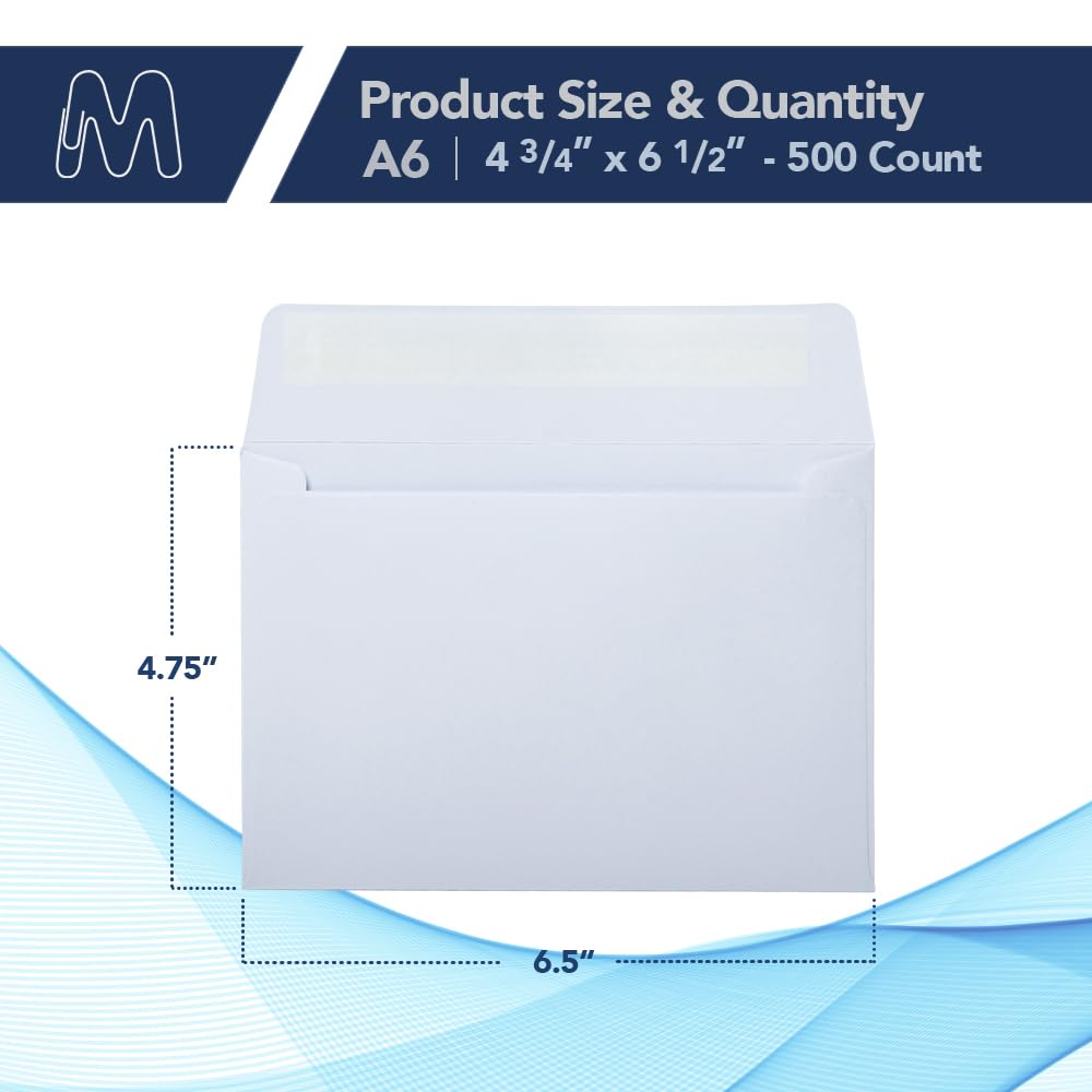 MOS A6 Invitation Envelopes – 4-3/4" x 6-1/2" White Mailing Envelopes Self Seal (500 Count) – 120GSM/ 32LB Bond Heavy Duty – Gift Card Envelopes, Business Envelopes, Card Envelopes, Wedding Envelopes