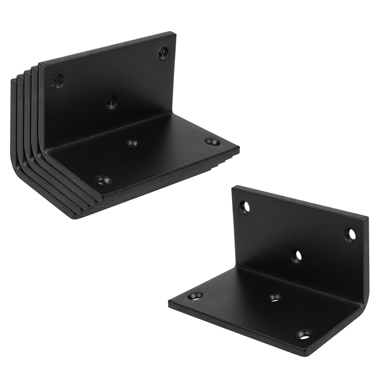 6 PCS Steel L Right Angle Bracket 4" x 2", Max Load 132LB, Black Corner Brace