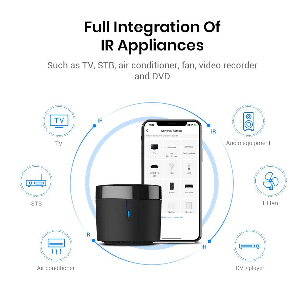 BroadLink RM4mini Smart Remote Hub with Sensor Cable (2.4GHz Wi-Fi Only)-WiFi IR Blaster for TV Remote, Smart AC Controller, Works with Alexa/Google Home/IFTTT