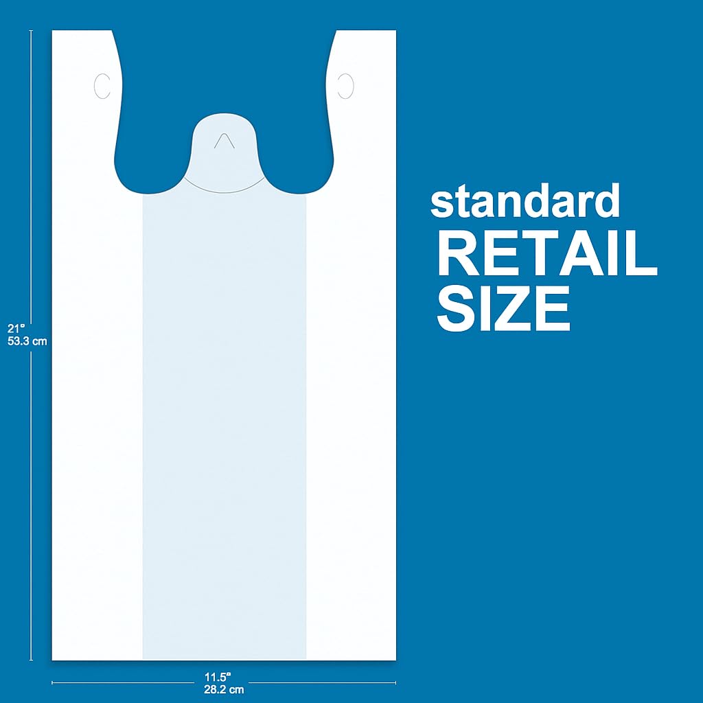 JASINCESS Plastic Bags with Handles 400 Count White T Shirt Bags Retail Plastic Bags Shopping Carrier Merchandise Bags for Supermarket, Restaurant- 400 PCS
