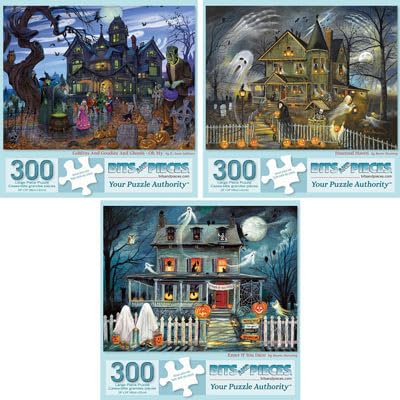 Bits and Pieces - Value Set of Three (3) 300 Piece Jigsaw Puzzles for Adults - Large Piece 300 pc Halloween Jigsaws by Artist Ruane Manning - 41cm x 51cm