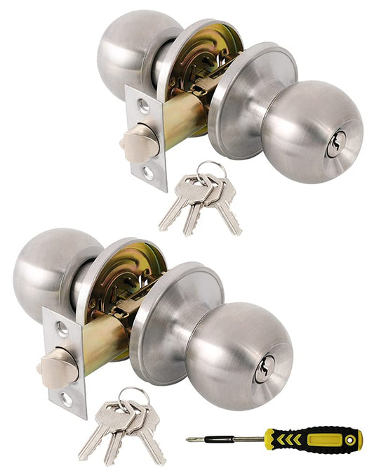 (2 Pack) Entry Door Knobs with Lock and Keys All Alike,Exterior/Interior Door Handles for Bedroom or Bathroom