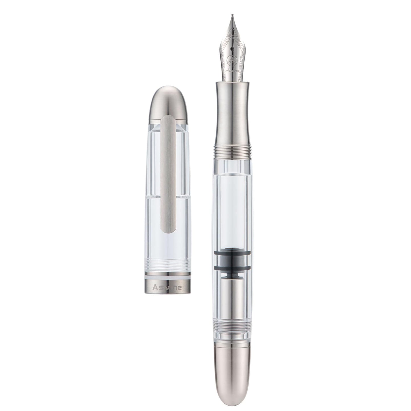 Asvine P36 Titanium Fountain Pen Piston Filling, Iridium Medium Nib Clear Transparent Acrylic Smooth Writing Pen Case Set