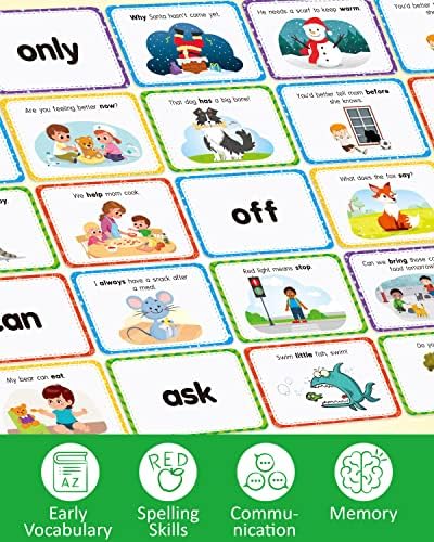 Coogam Sight Words Educational Flashcards - 220 Dolch Sightwords Game with Pictures & Sentences,Literacy Learning Reading Cards Toy for Kindergarten,Home School Kids