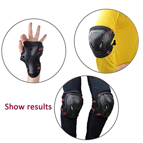 Besmall Skateboard/Skate Helmet with Protective Gear Knee Pads Elbow Pads Wrist Guards for Age 18+ Youth Adults BMX/Skateboard/Bike, for Head Size L (57-62cm) Black