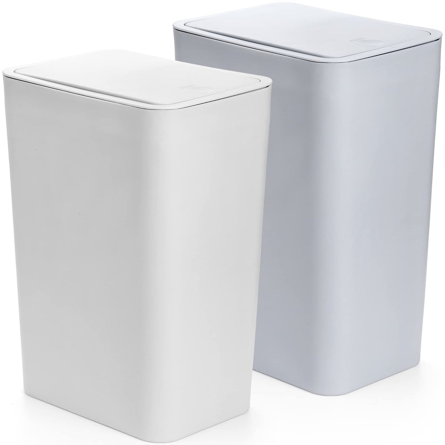 Fasmov Trash Can, 2 Pack 15 Liter / 4 Gallon Plastic Garbage Container Bin with Press Top Lid, Waste Basket for Kitchen, Bathroom, Living Room, Office, Narrow Place (White + Blue)