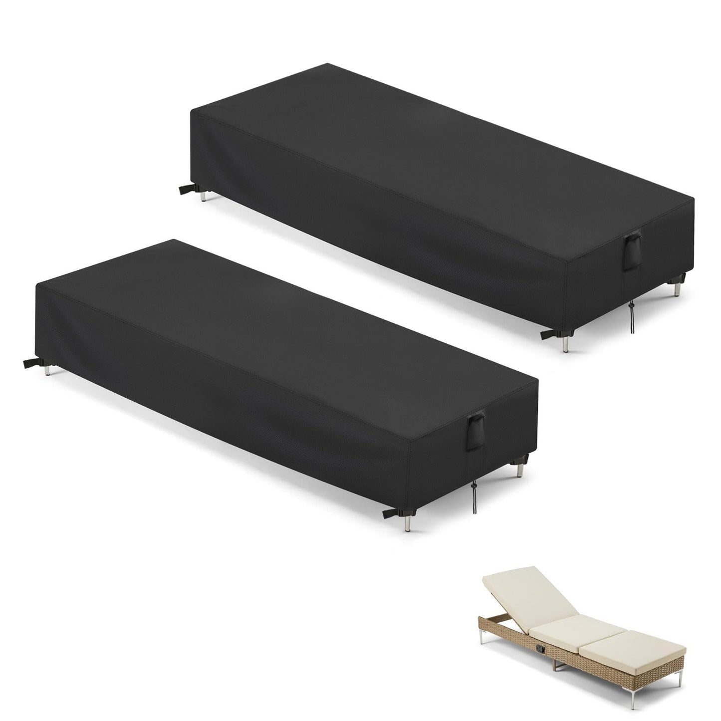 Hiticover 2 Pack Patio Chaise Lounge Covers, 78 Inch Rectangle Waterproof Outdoor Lounge Chair Covers, Outdoor Pool Lounge Chair Furniture Cover (Black, 78" L x 26" W x 12" H - 2 Pack)