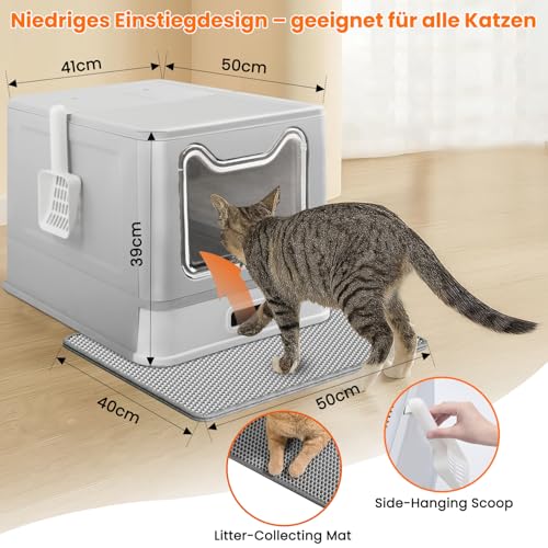 LEEJARD Stainless Steel Cat Litter Tray with Lid and Drawer, Closed Cat Litter Tray XXL with Cat Litter Tray Mat & Shovel for Large Cats. Odourless, Easy to Clean