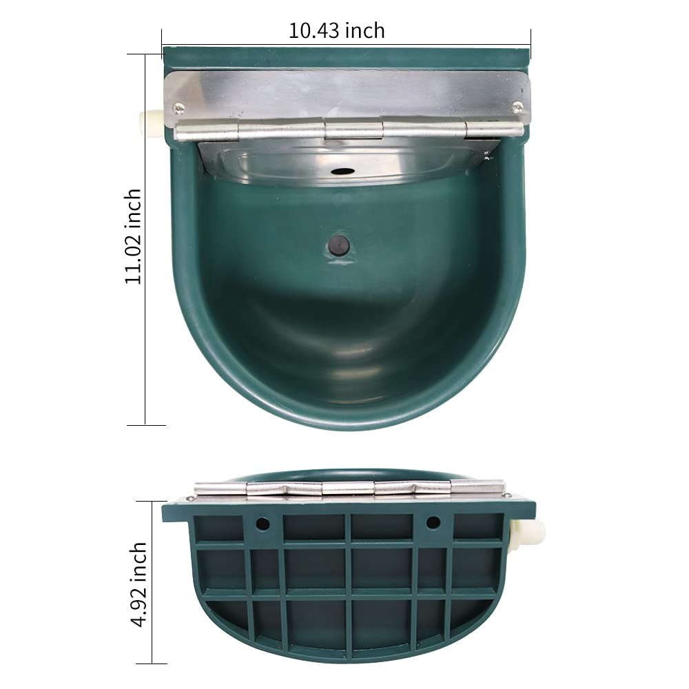 Automatic Water Bowl Plastic Livestock Stainless Steel Cover Waterer Dog Drinking Cattle Horse Drinker with Float Valve & Drain Plug & 1/2 Inch Pipe (Green)