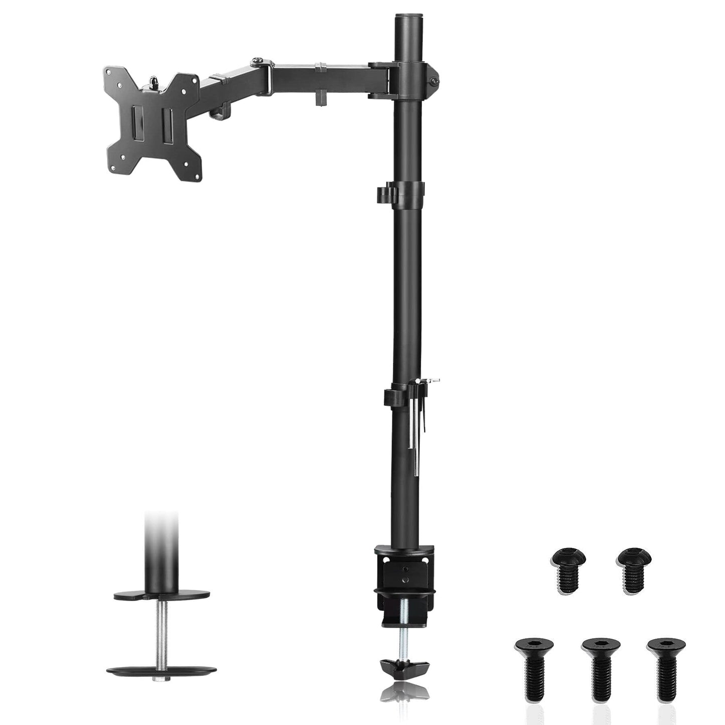 suptek Single LED LCD Monitor Stand up Desk Mount for 1 / One Screen up to 27 inch Extra Tall 31.5 inch Pole Heavy Duty Fully Adjustable Stand (MD6821)