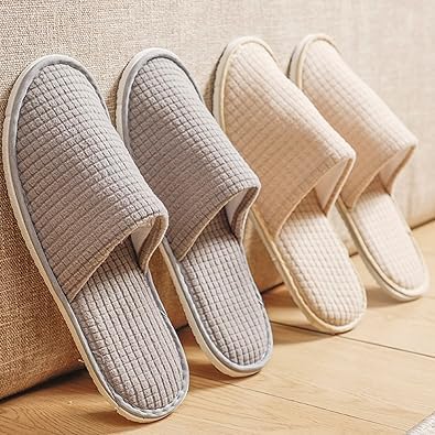 12 Pairs Disposable Slippers, Non-slip Guests Soft Polar Fleece SPA Slippers, Washable Reusable Slipper for Hotel Home Travel Indoor (Khaki, Grey)