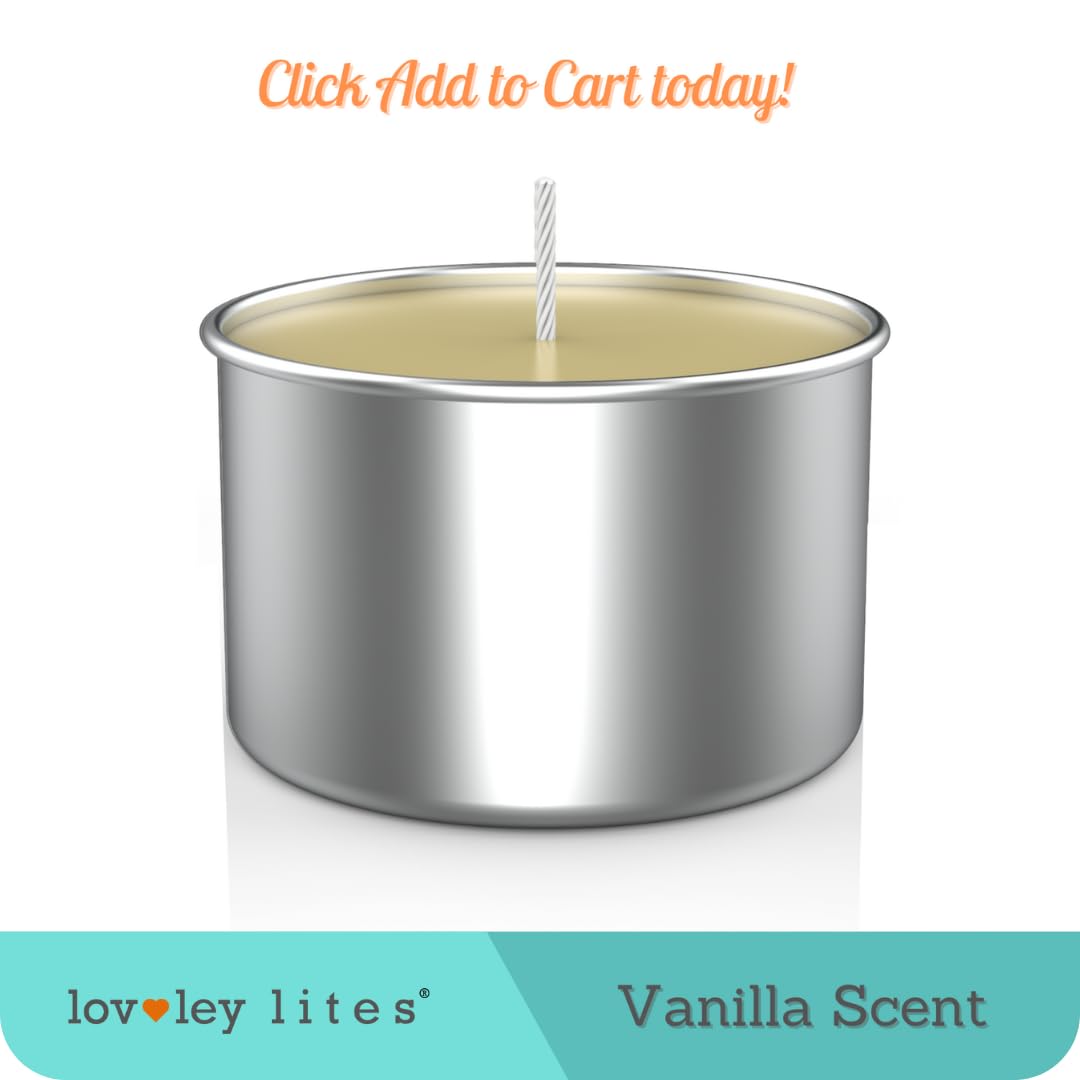Lovley Lites Soy Tealight Candles Vanilla - 36 Premium Long Burning 1 Inch Tall Tea Lights Scented with Complimentay Glass Candle Holder