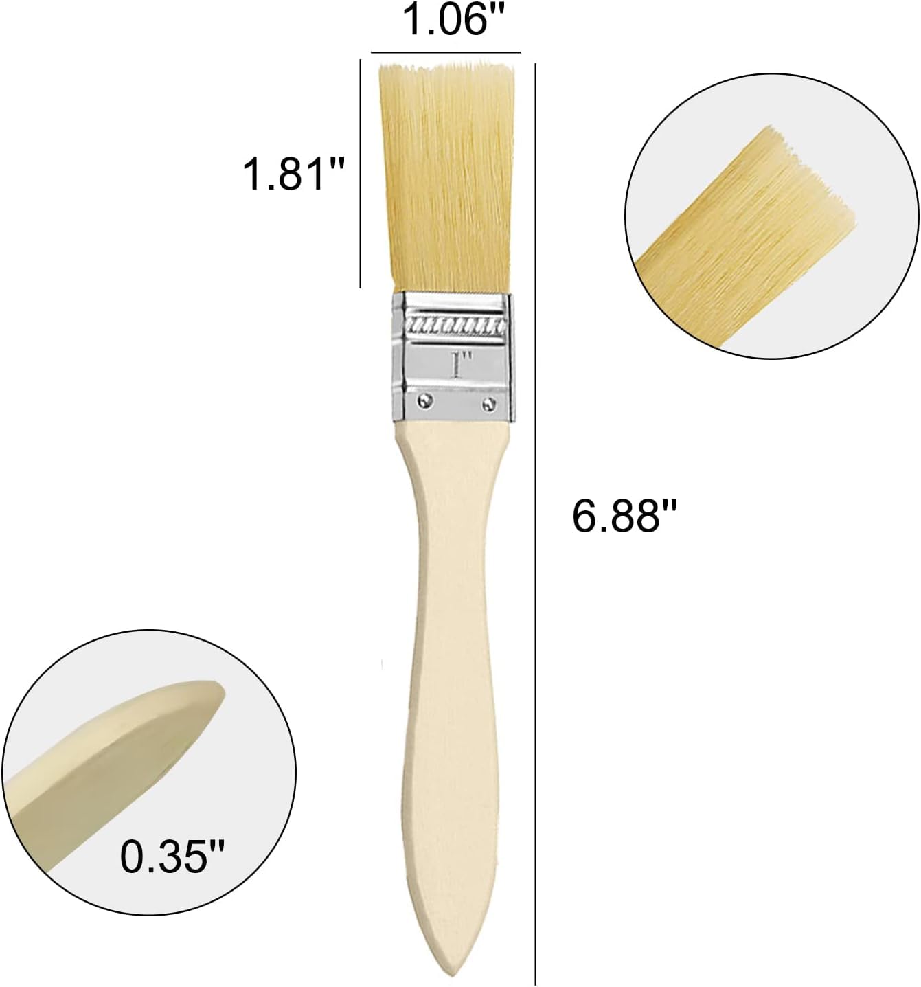 50Pack Chip Paint Brush Set 1 inch/2.54cm Natural Bristle Disposable Painting Brushes with Wooden Handles for Acrylic, Oil, Paint, Varnishes, Watercolor, Painter, Students, Artist