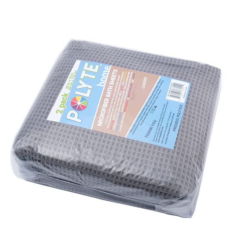 POLYTE 430 GSM Microfiber Quick Dry Lint Free Bath Sheet, 70 x 35 in, Set of 2 (Waffle Weave)