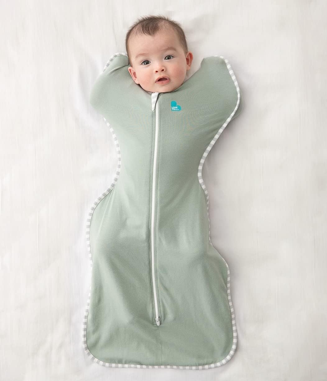 Love To Dream Swaddle, Baby Sleep Sack, Swaddle Up Self-Soothing Swaddles for Newborns, Get Longer Sleep, Snug Fit Helps Calm Startle Reflex, Lite 0.2 TOG Sleep Sack, 6-8.5kg, Light Olive