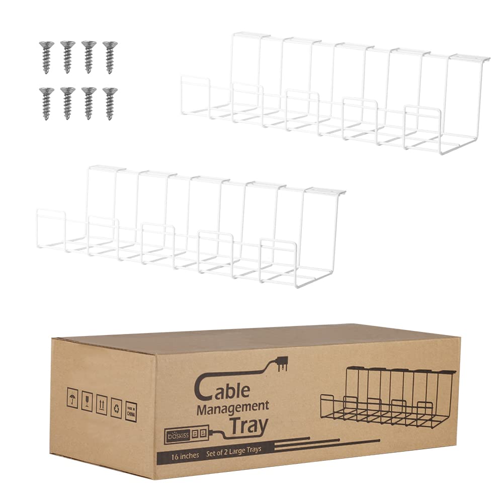 2 Packs Cable Management Tray, 40cm Under Desk Organizer for Wire Organization, Metal Holder for Desktop Computer Home Office Kitchen Workstation to Cover and Hide Power Strips