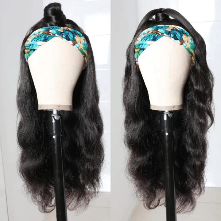 Headband Wig Human Hair Body Wave Headband Wigs for Black Women 22 Inch Brazilian Human Hair Wigs Body Wave Headband Wig Glueless None Lace Front Wigs Wear and Go Wigs 150% Density Natural Color