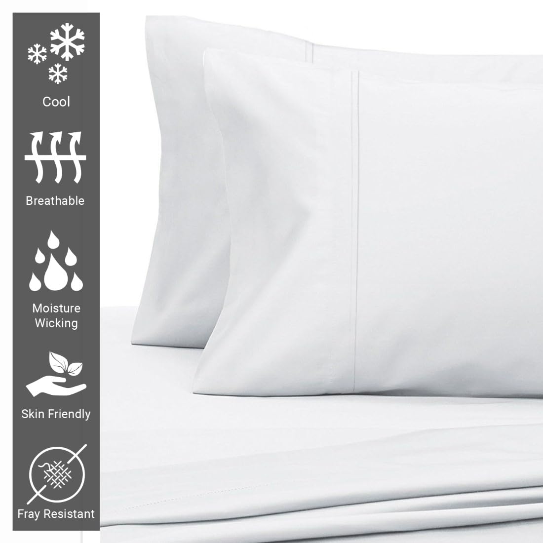 Pizuna Cotton Pillow Cases Queen Size 2 Pack White, 400 Thread Count 100% Long Staple Combed Cotton Sateen Weave Pillowcase with Stylish 4" Hem (100% Cotton Queen Pillow Covers White)