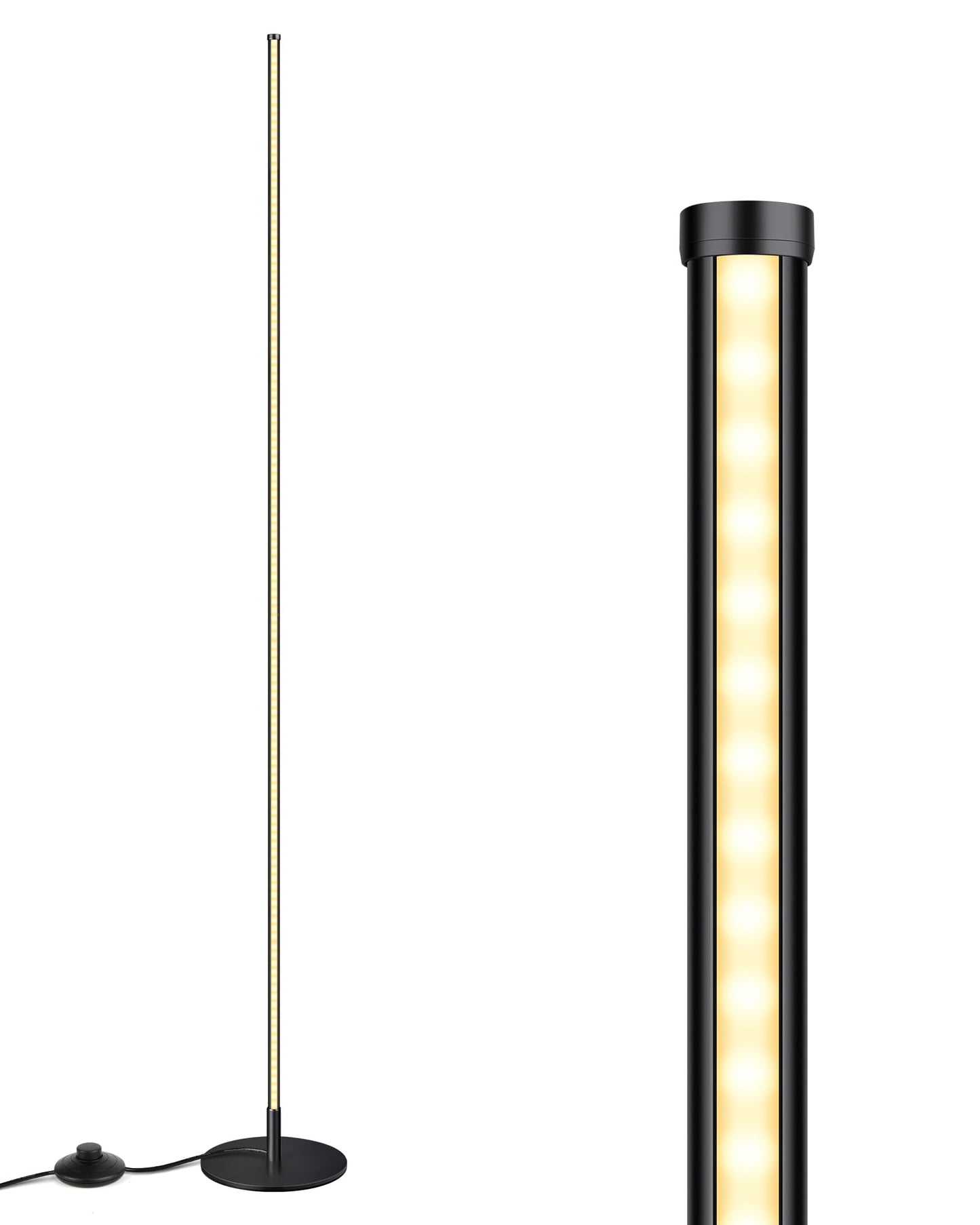 EDISHINE LED Corner Floor Lamp, 57.5" Minimalist Dimmable Sleek Light, Adjustable Height, Standing Tall Lamp for Living Room, Bedroom, Office, 3000K Warm White Light (Black)
