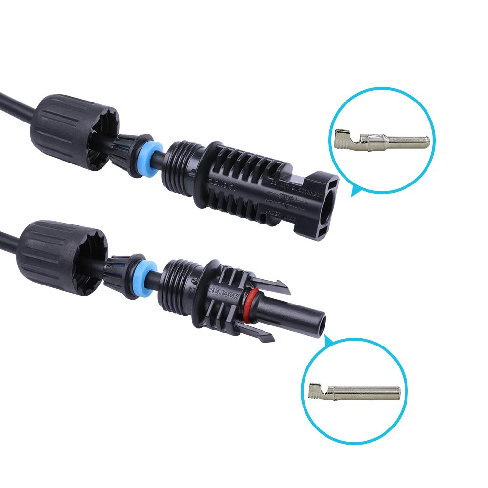 Renogy 10AWG Solar Extension Cable 10FT，MC4 ,10 awg wire with 2 Pair of Panel Connectors（One Pair 10 Feet Red & Black）
