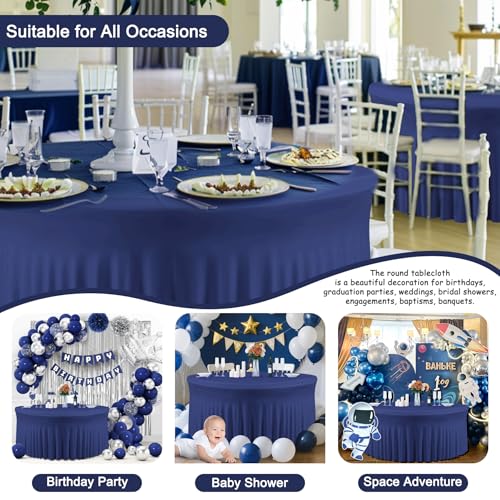 4 Pack Navy Blue Round Tablecloth, Fitted Tablecloths for 6 FT Round Tables, Polyester Fabric TableCloth Circle Table for Wedding Photography Party Professional Events Mermaid Birthday Decorations