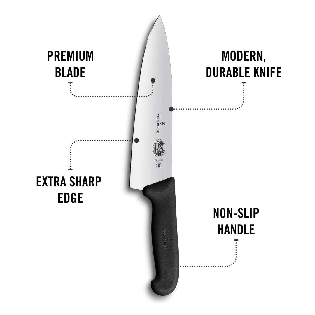 Victorinox Fibrox Chef's Knife, 8" Straight Extra Wide Blade, Black