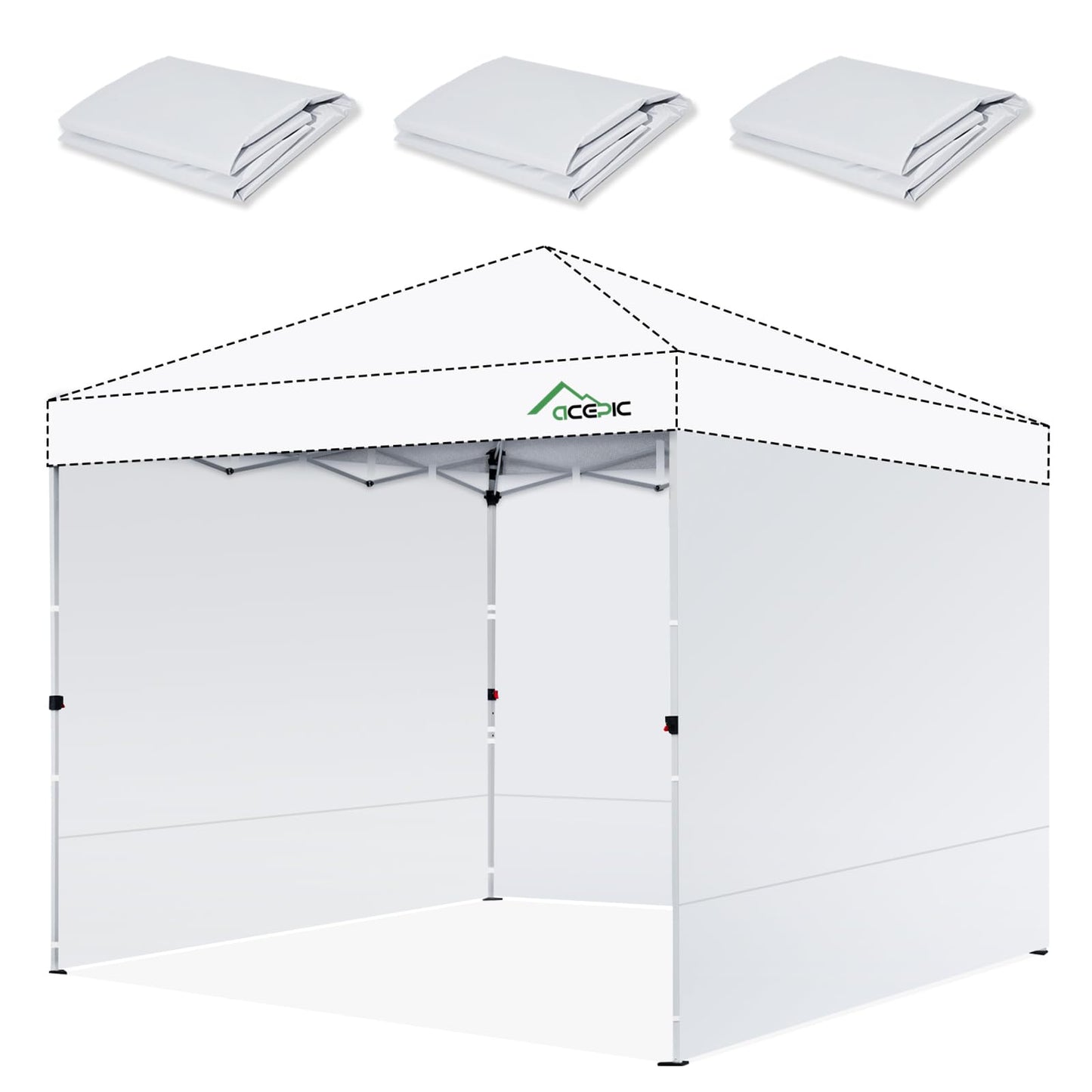 Acepic 3PCS White 210D Waterproof Sidewalls for 10x10 Pop Up Canopy Tent, Fits Most 10x10 ft Canopies, Camping