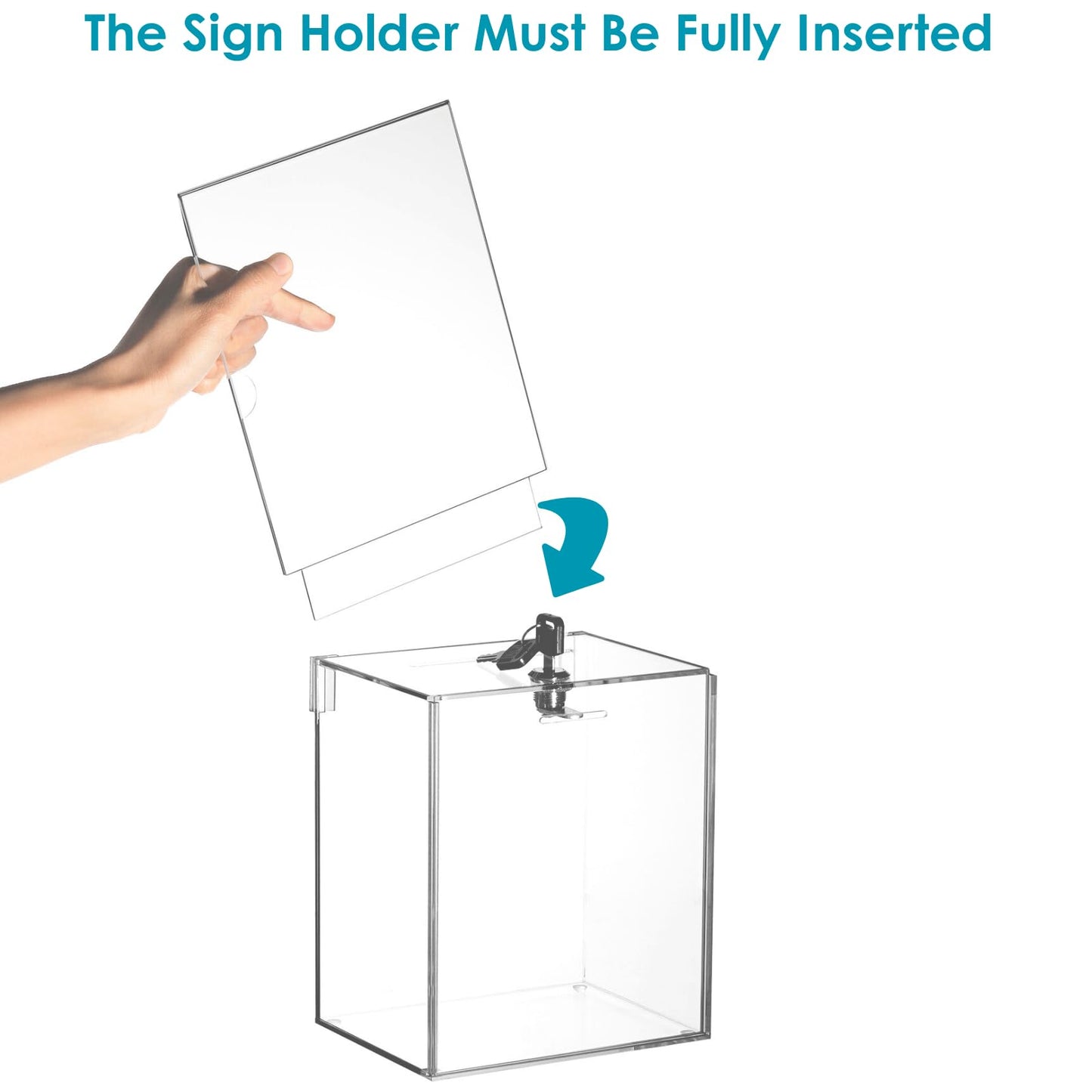 YOUEON Tall Acrylic Donation Box with Lock and Sign Holder, 17x13x20 cm Clear Suggestion Box, Ballot Box, Tip Jar, Ticket Box, Vote Box, Comment Box for Voting, Charity, Suggetstion Collection