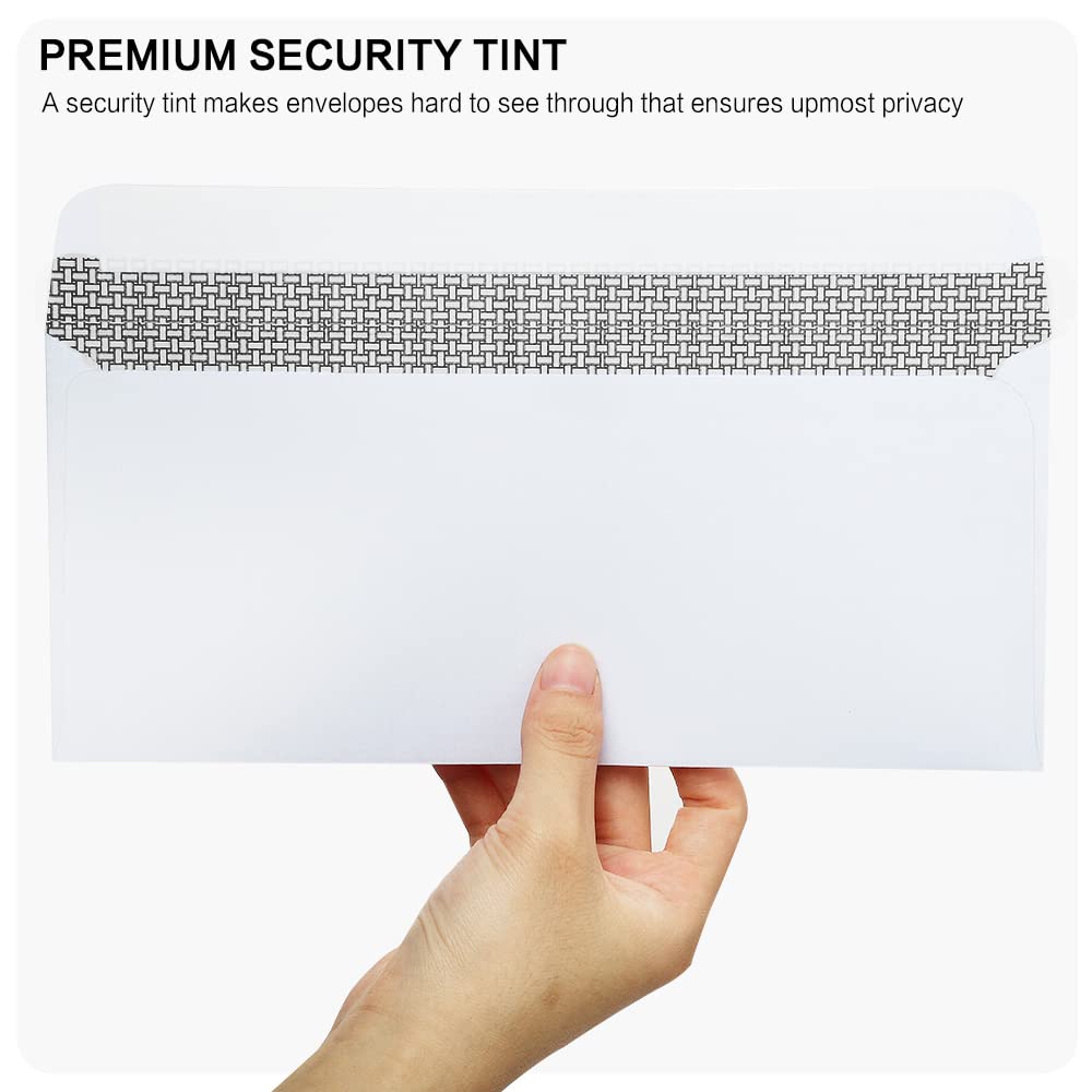 #10 Security Self-Seal Envelopes, No.10 Windowless Bussiness Envelopes, Security Tinted with Printer Friendly Design - Size 4-1/8 x 9-1/2 Inch - White - 24 LB - 500 Pack