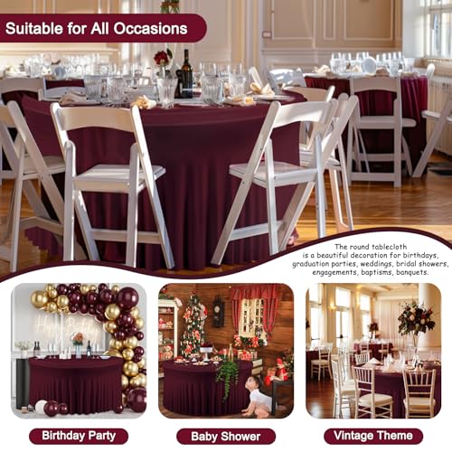 4 Pack Burgundy Round Tablecloth, Fitted Tablecloths for 6 FT Round Tables, Polyester Fabric Burgundy TableCloth Circle Table for Wedding Photography Party Professional Events Juneteenth Decorations