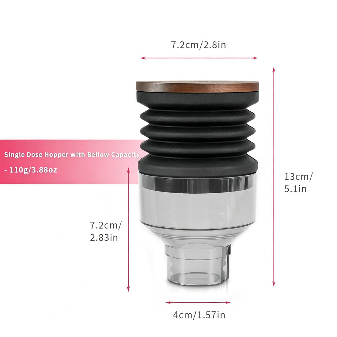 Single Dose Hopper Compatible with Eureka Mignon Espresso Coffee Grinder Silicone Bellow for Blow Out Residual Coffee Grounds (Heighten Hopper)